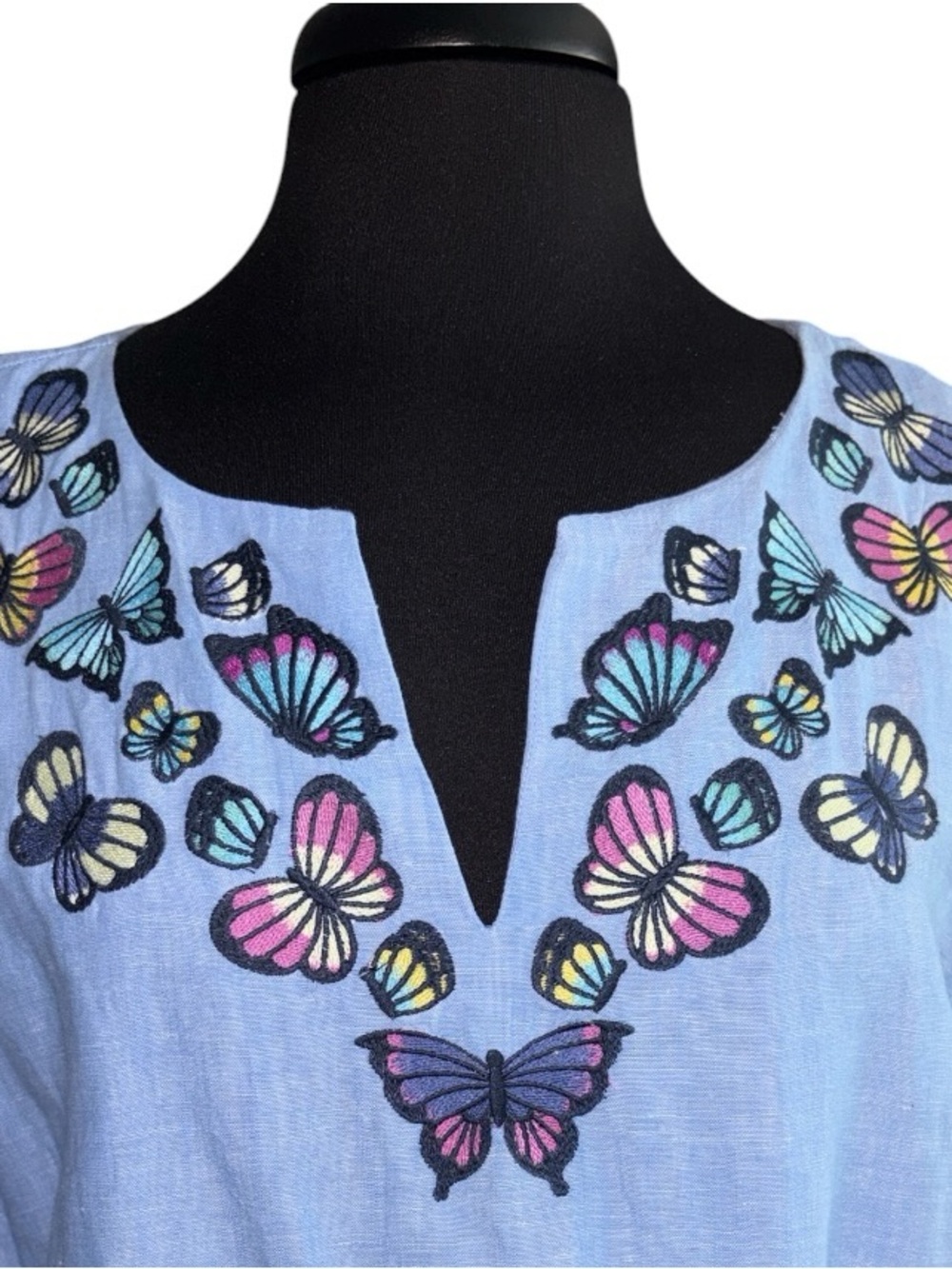 Talbots Embroidered Butterfly Chambray Midi Shift Dress, P2P:25”, L:40. - Picture 2 of 8